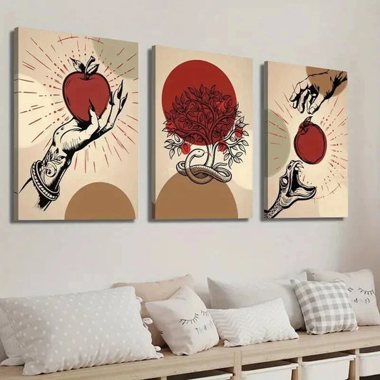 3pcs Abstract Plant and Tree Apple Tree Wall Art Set Canvas Framed 40x60cm - High Quality Print 100% Australian Made Wall Canvas Ready to Hang