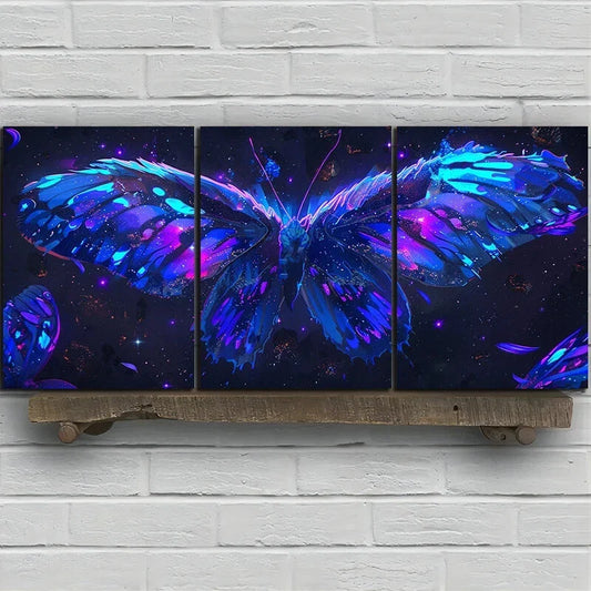 3pcs Colorful Butterflies Stunning Blue Metal Print Ready to Hang Art