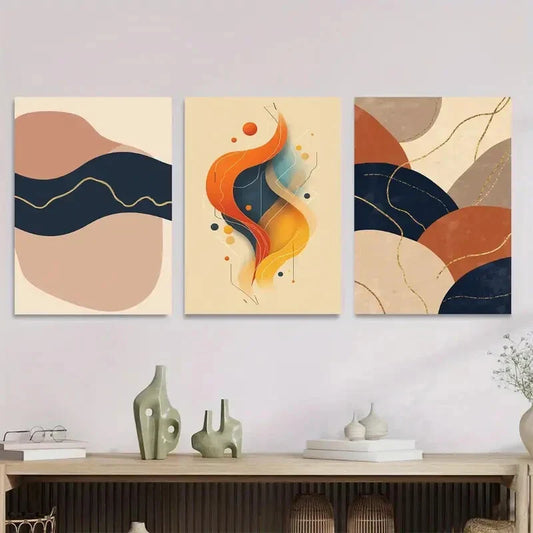 3pcs Modern Abstract Patterns, Warm & Cool Tone Metal Print Ready to Hang Art