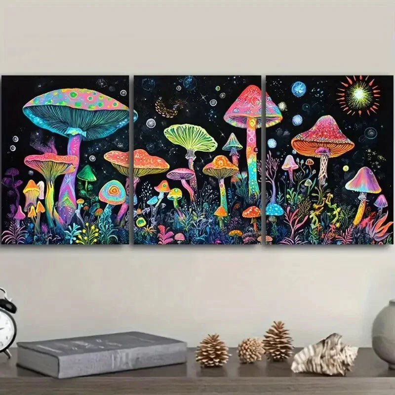 3pcs  Luxurious Mushroom Garden Wall Art Set Canvas Framed 40x60cm - High Quality Print 100% Australian Made Wall Canvas Ready to Hang
