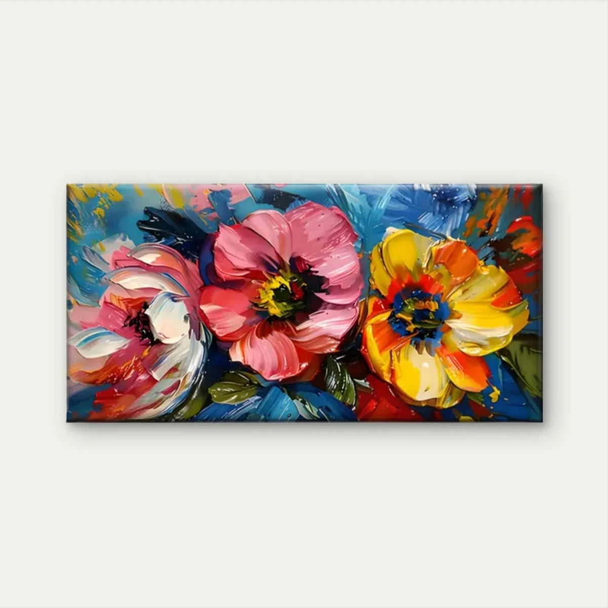 Colorful Flowers Vase Design Wall Art Canvas Office Home Room Framed 80x45cm