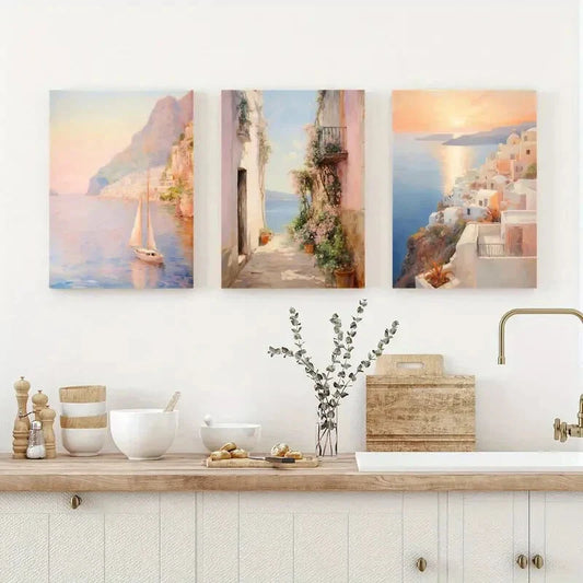 3pcs European Coastal Creative Print Pink Pastel Metal Print Ready to Hang Art