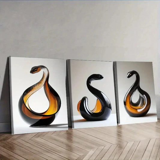 3pcs  Snake glass sculpture Circular  Wall Art Set Canvas Framed 40x60cm - High Quality Print 100% Australian Made Wall Canvas Ready to Hang