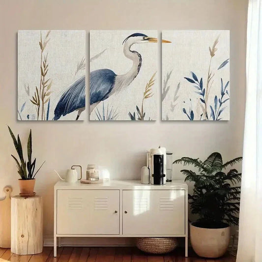 3pcs Watercolor Heron and Reed Metal Print Ready to Hang Art