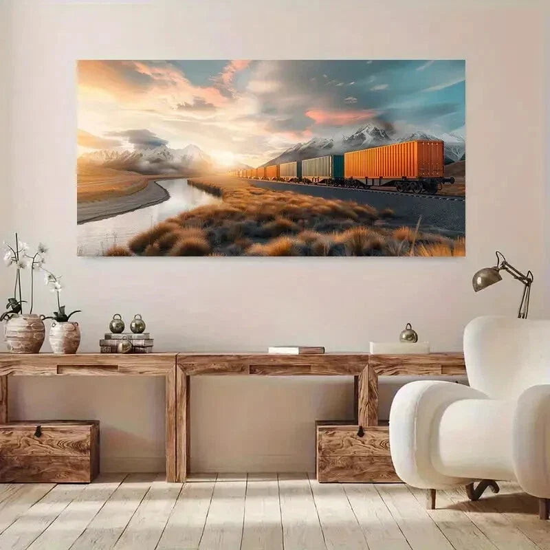 Containers Scenic Landscape Wall Art Canvas Office Home Room Framed 80x45cm