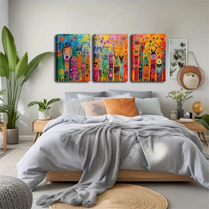 3pcs Magical Cartoon Bacteria Wall Art Set Canvas Framed 40x60cm - High Quality Print 100% Australian Made Wall Canvas Ready to Hang