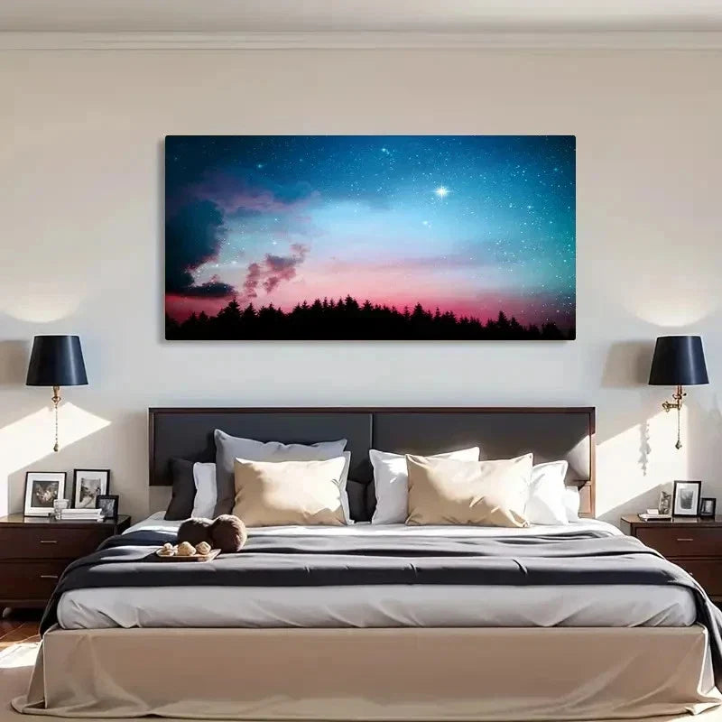 Galaxy Stars Light Forest Night Wall Art Canvas Office Home Room Framed 120x60cm
