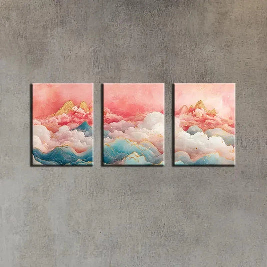 3pcs Pink and Blue Waves Painting Metal Print Ready to Hang Art