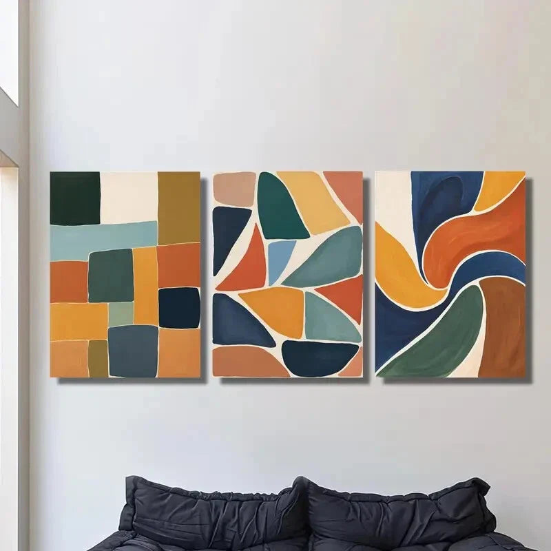 3pcs  Retro abstract multi-color block Metal Print Ready to Hang Art