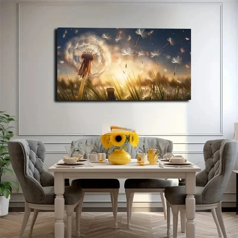 Dancing Dandelions In Sunlight Wall Art Canvas Office Home Room Framed 80x45cm