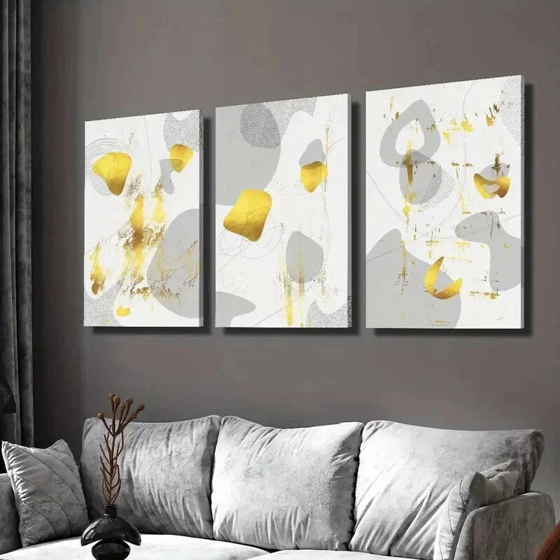 3pcs Geometric Wall Decor with Golden Gray Wall Art Set Canvas Framed 40x60cm - High Quality Print 100% Australian Made Wall Canvas Ready to Hang
