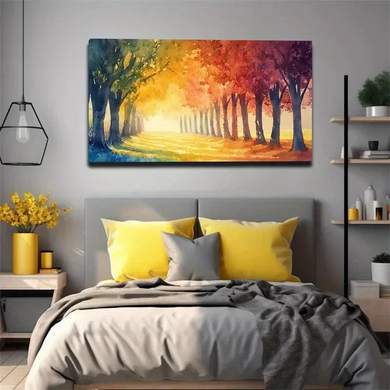 A Forest With A Strong Autumn Wall Art Canvas Office Home Room Framed 120x60cm