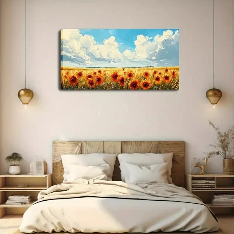 Sunflower Golden Hues Realistic Wall Art Canvas Office Home Room Framed 120x60cm