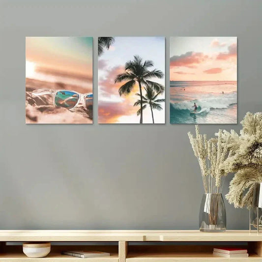 3pcs Coastal Art Prints Pampas Print Beach Prints Metal Print Ready to Hang Art
