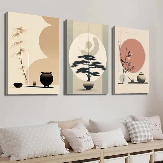 3pcs Vintage Potted Plants and Trees Wall Art Set Canvas Framed 40x60cm - High Quality Print 100% Australian Made Wall Canvas Ready to Hang