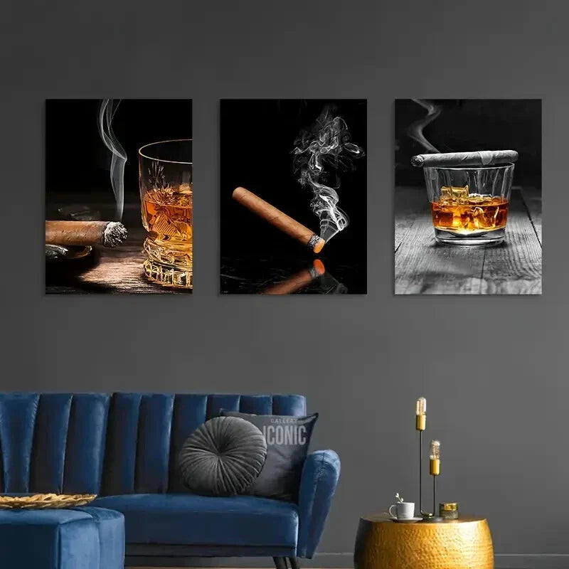 3pcs  Vintage Art, Retro Poster Bar  Metal Print Ready to Hang Art
