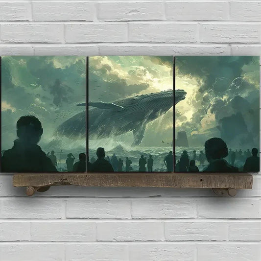 3pcs Whale Silhouette White Clouds Peoples Metal Print Ready to Hang Art