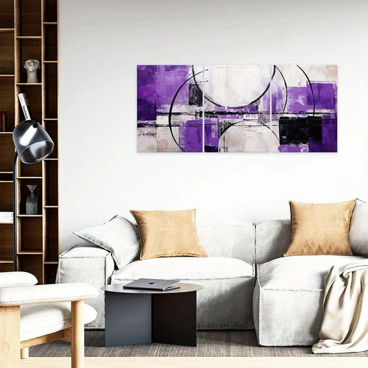 3pcs Abstract Purple and Geometric Metal Print Ready to Hang Art