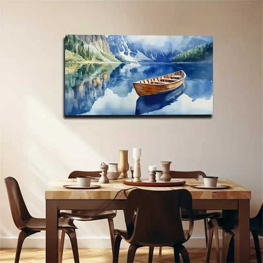 Serene Blue Lake Décor Serene Wall Art Canvas Office Home Room Framed 120x60cm