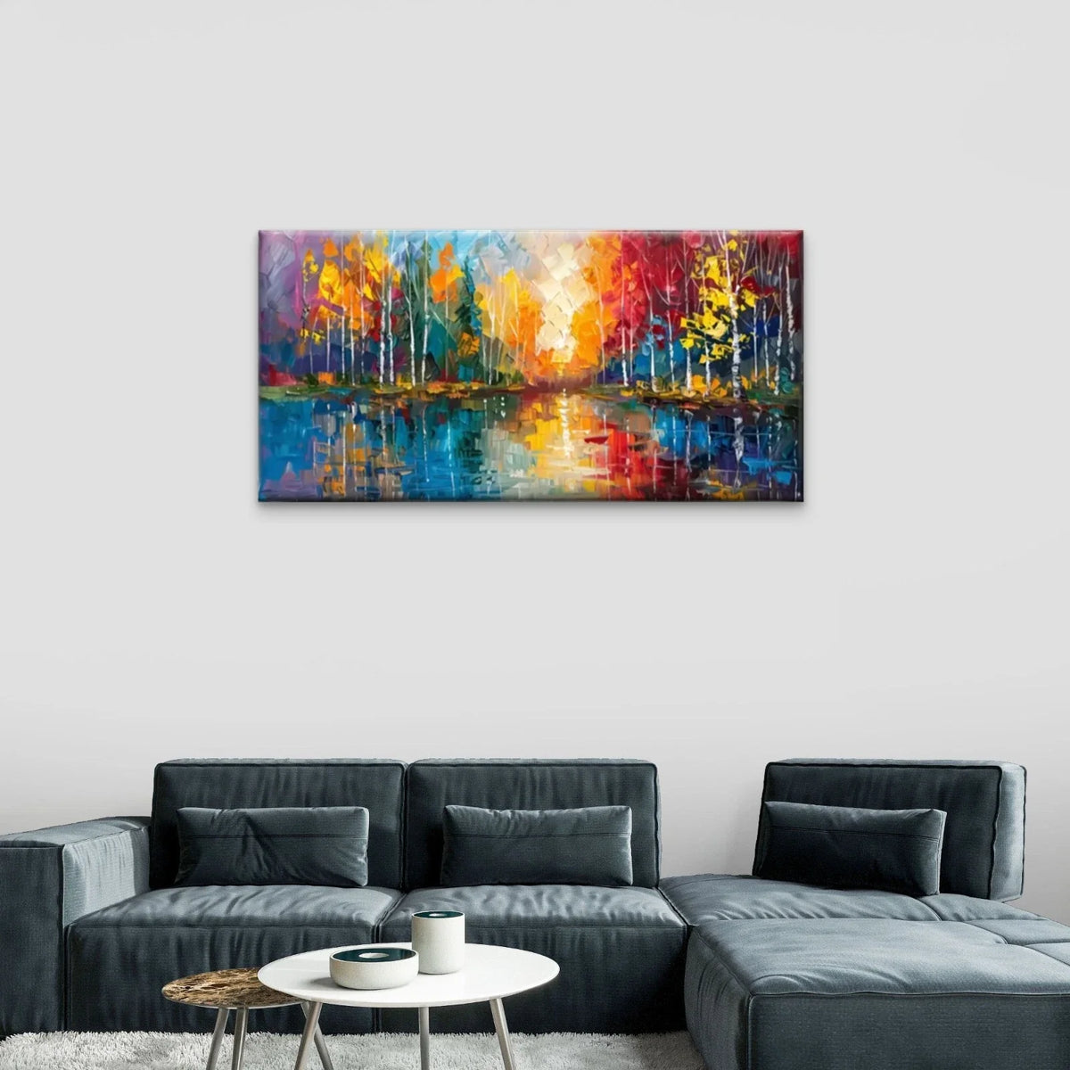 Colorful Forest Abstract Wall Art Canvas Office Home Room Framed 80x45cm