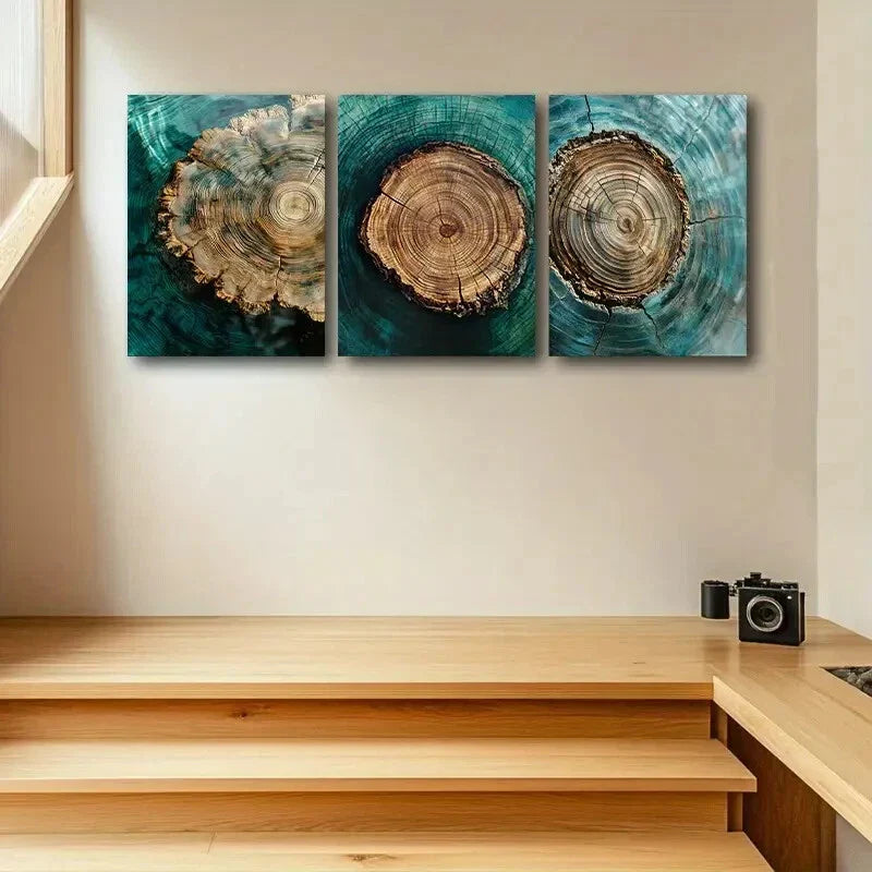 3pcs Annual Ring Design Metal Print Ready to Hang Art