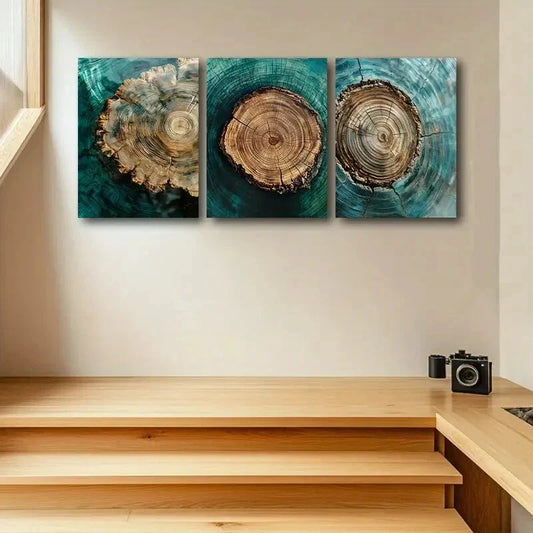 3pcs Annual Ring Design Metal Print Ready to Hang Art