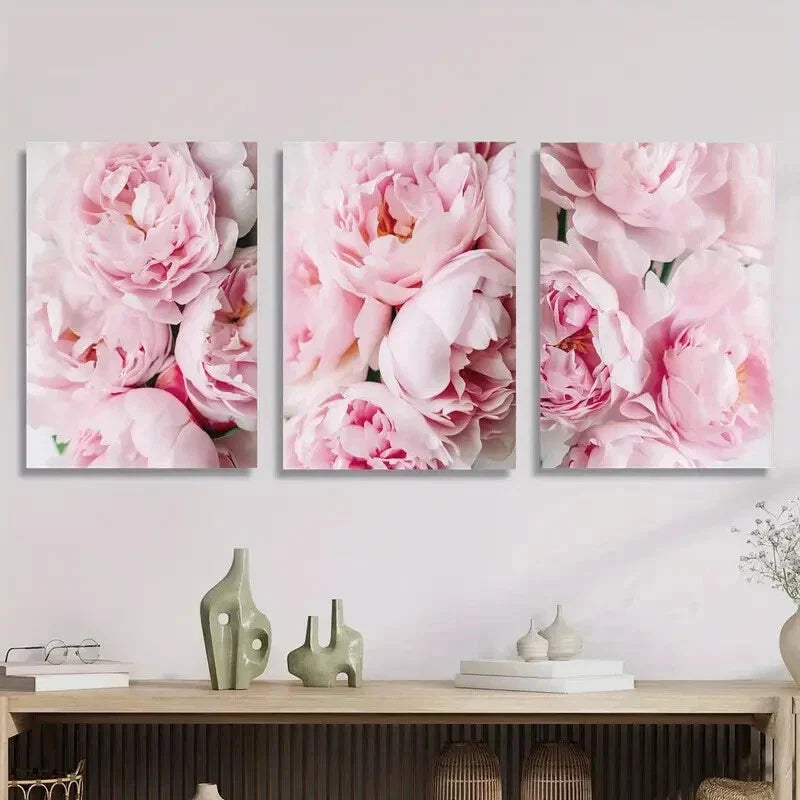 3pcs Elegant Pink Peony Nordic Style Metal Print Ready to Hang Art