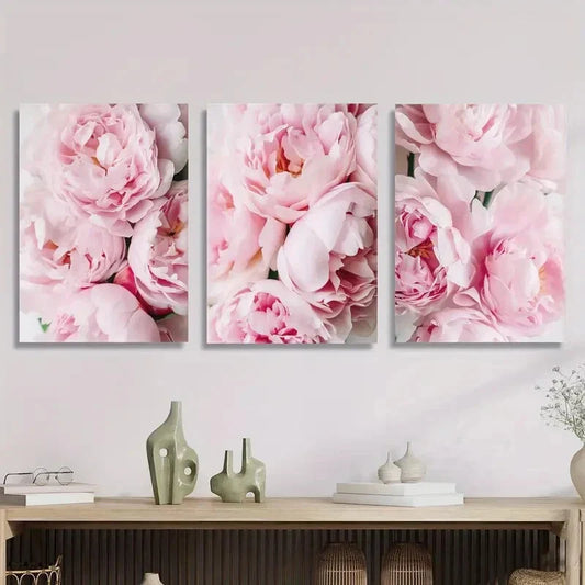 3pcs Elegant Pink Peony Nordic Style Metal Print Ready to Hang Art