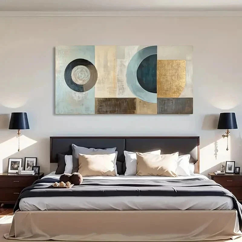 Neutral Tones Golden Accents Wall Art Canvas Office Home Room Framed 80x45cm