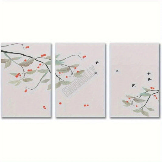 3pcs Atmosphere Mural Retro Green Leaves Metal Print Ready to Hang Art