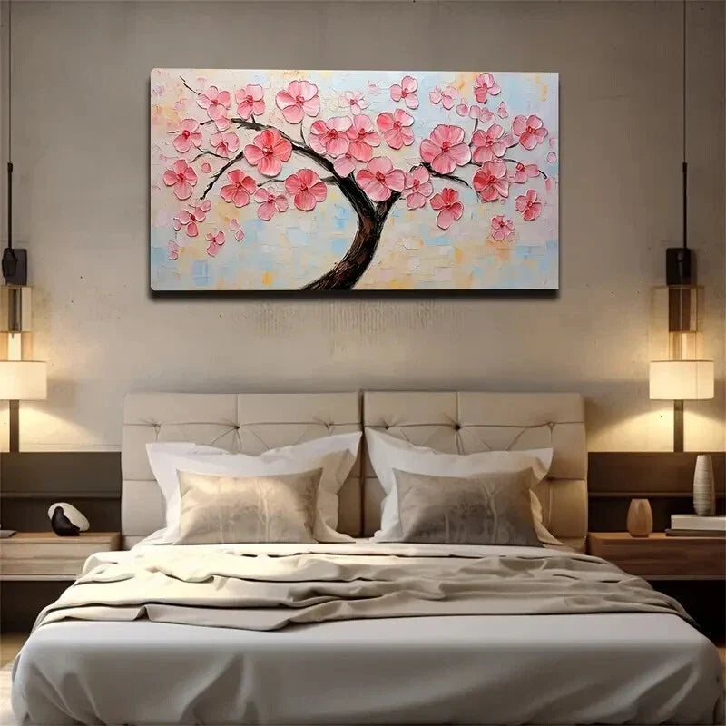 Realistic Pink Peach Blossom Wall Art Canvas Office Home Room Framed 120x60cm