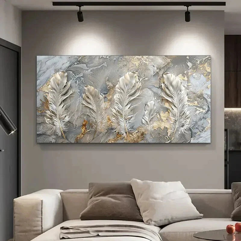 Luxury Depicts White Feather Wall Art Canvas Office Home Room Framed 120x60cm