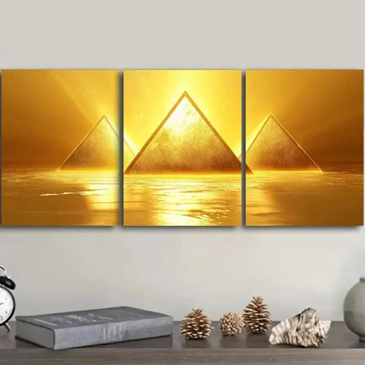 3pcs A glowing yellow triangle Metal Print Ready to Hang Art