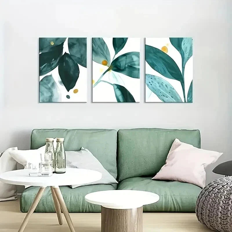 3pcs Green Leaves Abstract Botanical  Metal Print Ready to Hang Art