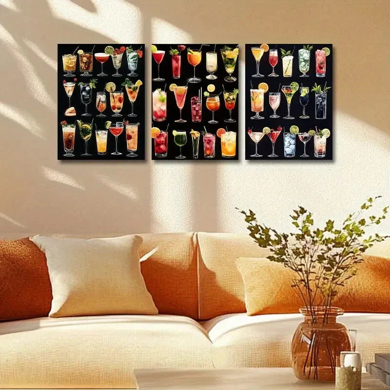3pcs Featuring Cocktails Design Metal Print Ready to Hang Art