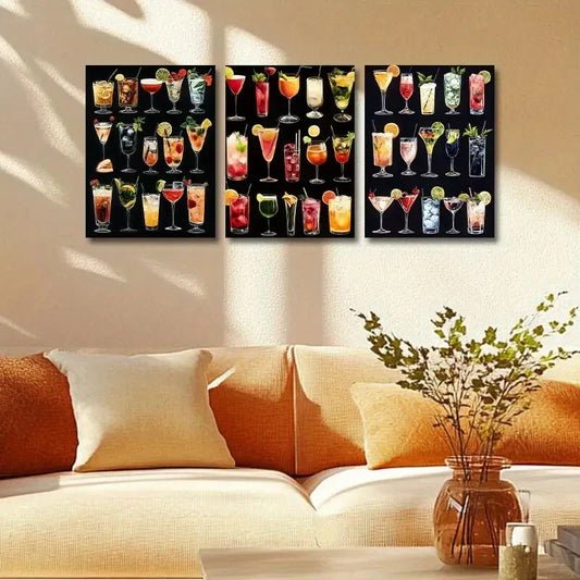 3pcs Featuring Cocktails Design Metal Print Ready to Hang Art