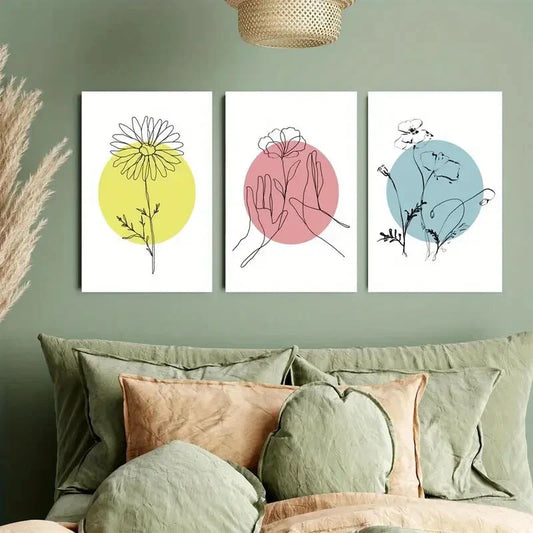 3pcs Minimalist Bohemian Floral Metal Print Ready to Hang Art