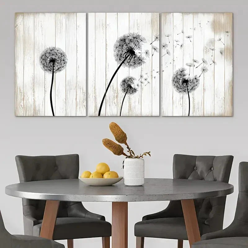 3pcs Dandelion Modern Bohemian Panel Effect Metal Print Ready to Hang Art