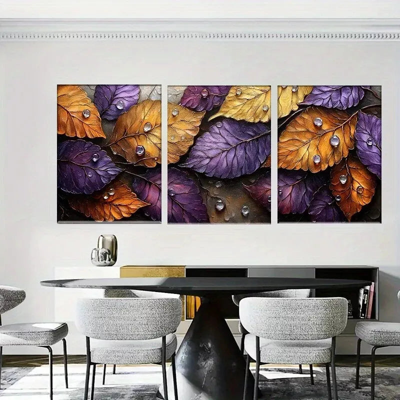 3pcs Autumn Leaves with Water Droplets Wall Art Set Canvas Framed 40x60cm - High Quality Print 100% Australian Made Wall Canvas Ready to Hang