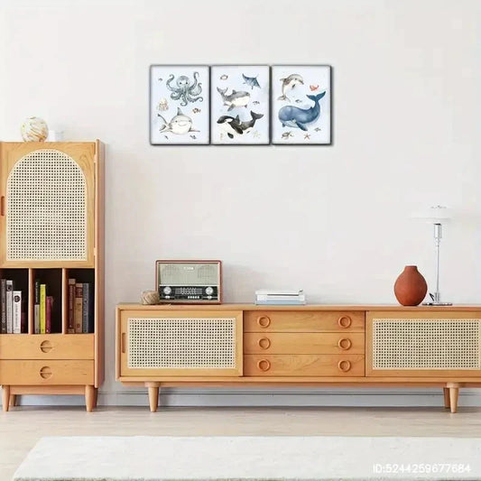 3pcs Coastal Sea Animals Decorative Poster Metal Print Ready to Hang Art