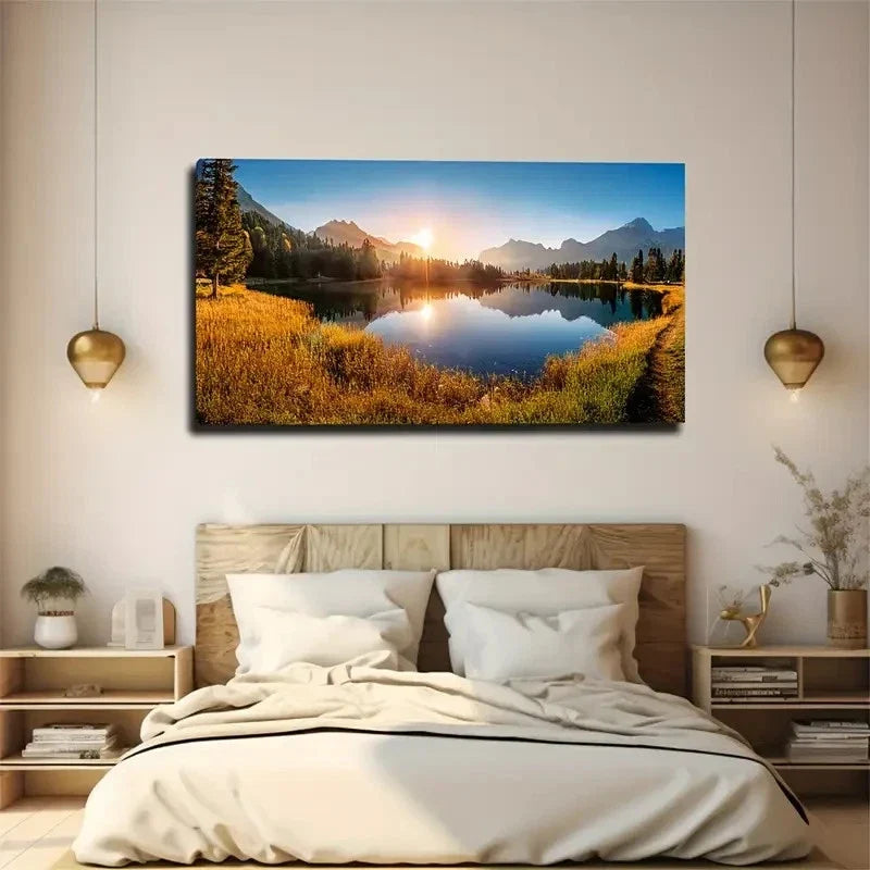 Calm Lake Surface Wall Art Canvas Office Home Room Framed 80x45cm