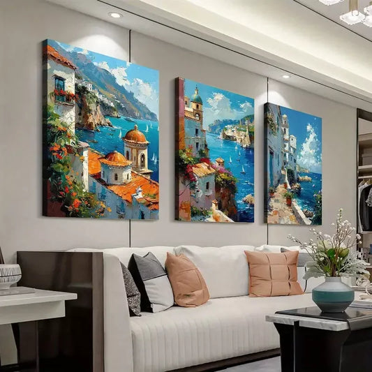 3pcs Italy Coastal Travel Canvas Framed 40x60cm - High Quality Print 100% Australian Made Wall Canvas Ready to Hang