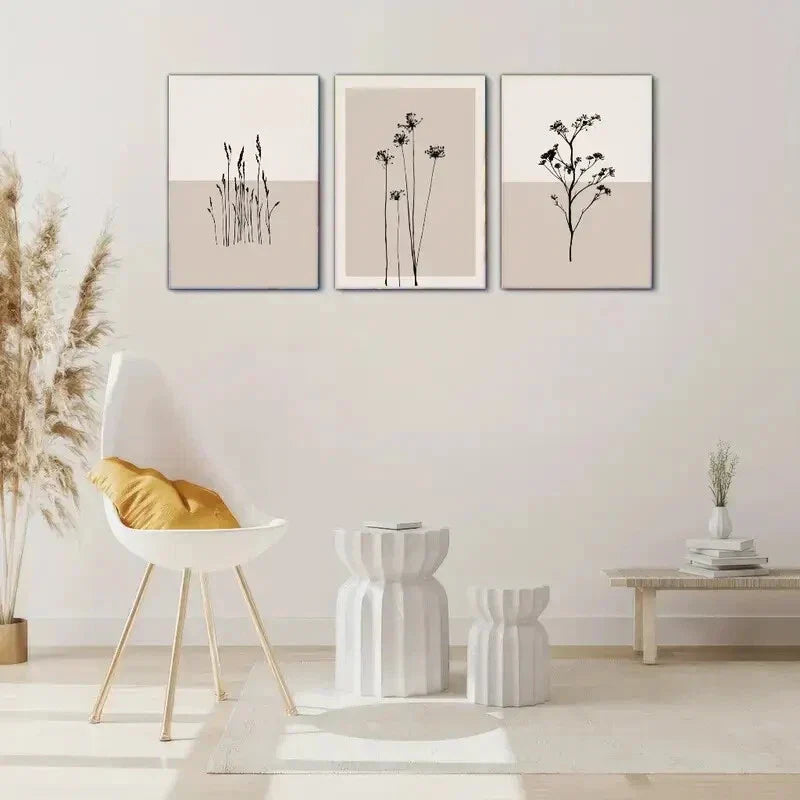 3pcs Artistic Expression Floral Line Art Metal Print Ready to Hang Art