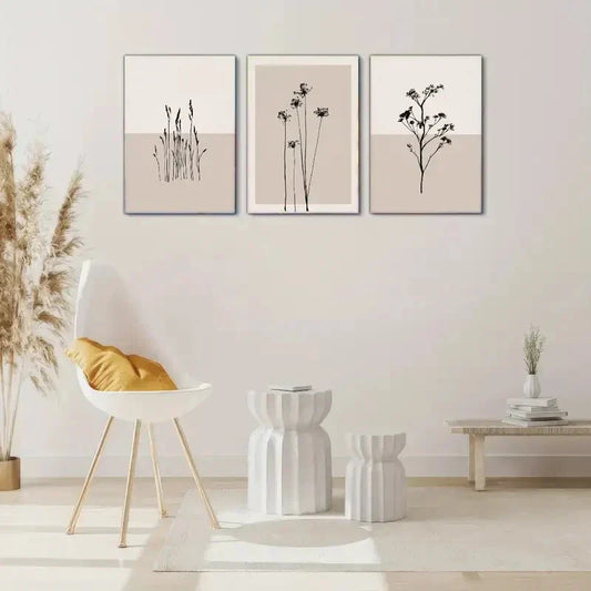 3pcs Artistic Expression Floral Line Art Metal Print Ready to Hang Art