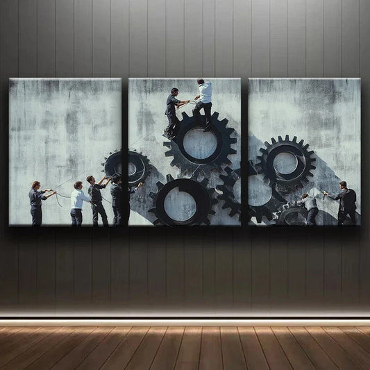 3pcs Luxurious Mechanical System Metal Print Ready to Hang Art