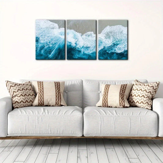 3pcs Beach Painting Sea Waves Scenery Metal Print Ready to Hang Art