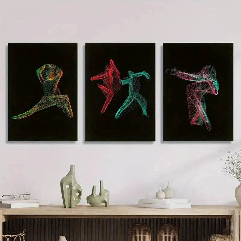 3pcs Attractive dance art with neon lines  Metal Print Ready to Hang Art