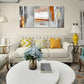 3pcs Modern Grey, Golden & Orange Metal Print Ready to Hang Art