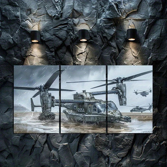 3pcs Military Helicopter Artwork Metal Print Ready to Hang Art