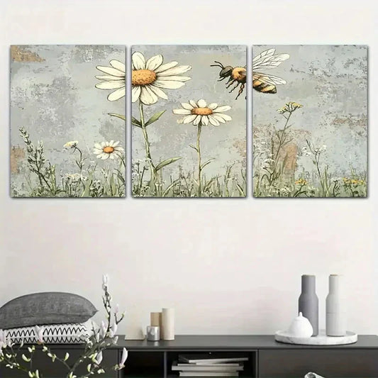 3pcs Vibrant Floral Wall Decor with Butterflies Metal Print Ready to Hang Art